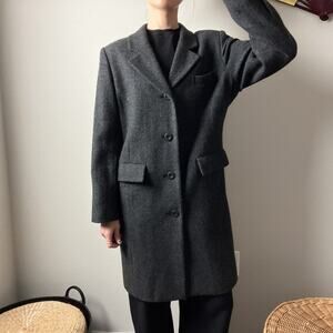 90s vintage japanese gray wool minimalist preppy single breasted overcoat
